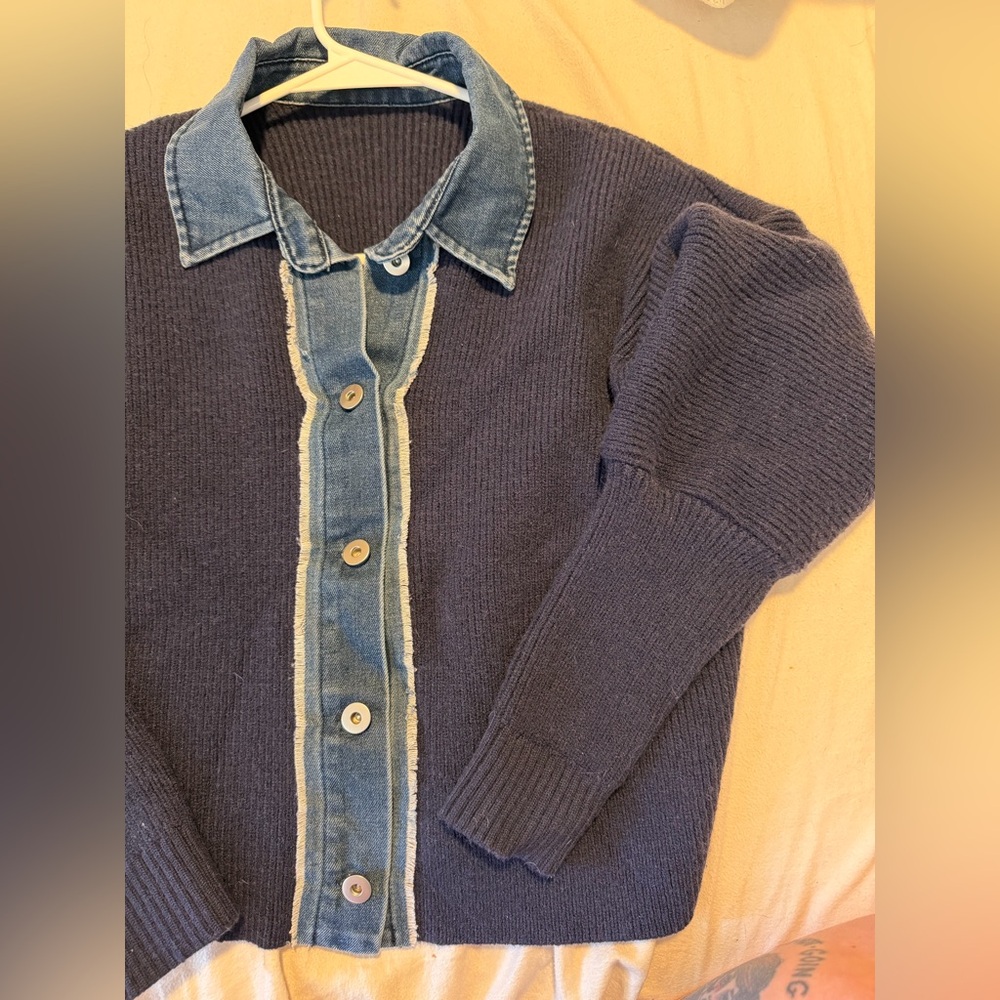 Commense Navy & Denim Button Up Collared Sweater